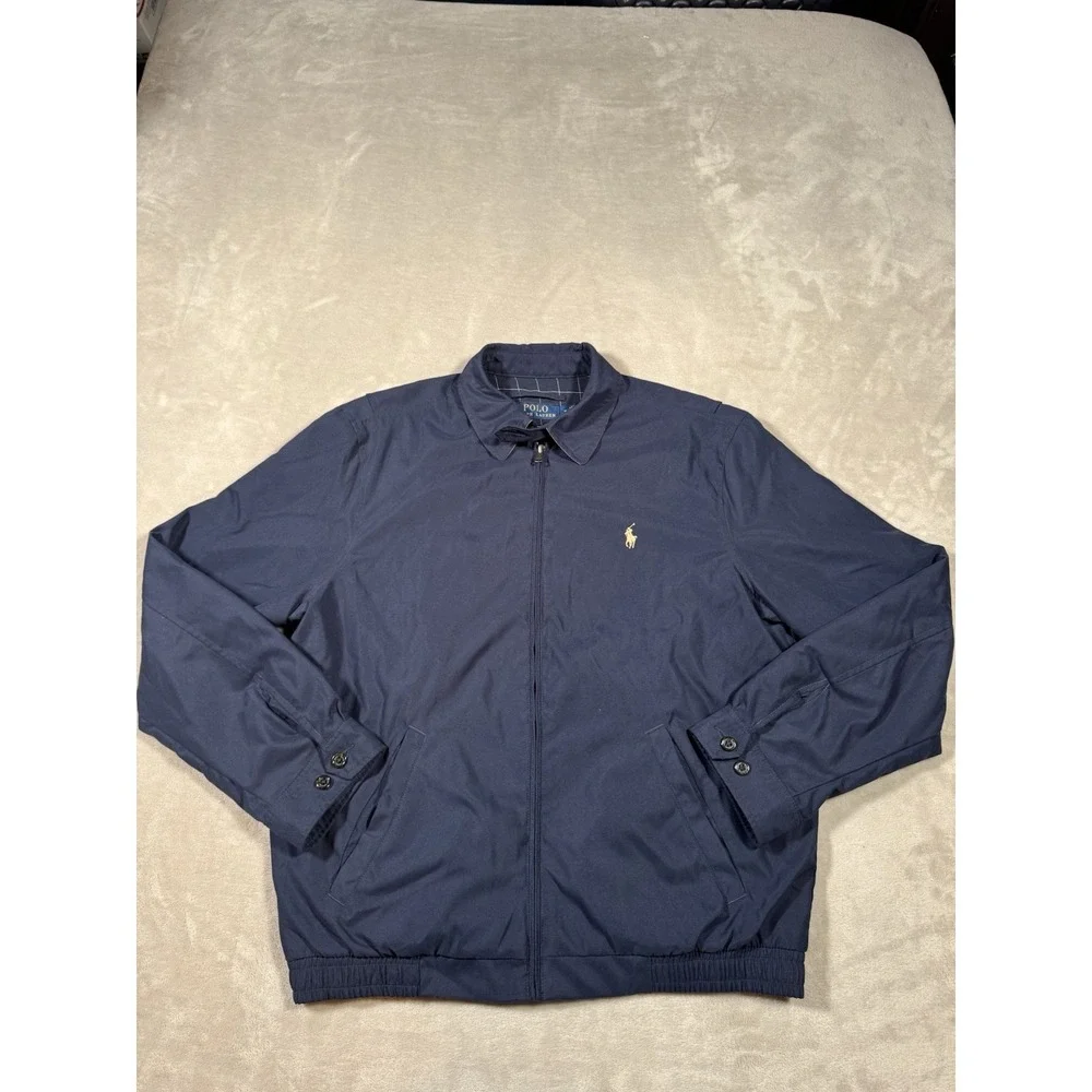 Polo Ralph Lauren Harrington Jacket Size Medium Navy Blue Flannel Lined